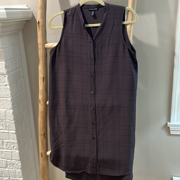 Eileen Fisher Twill Plaid Mandarin Collared Shirt Dress Womens Size Small - Picture 13 of 13